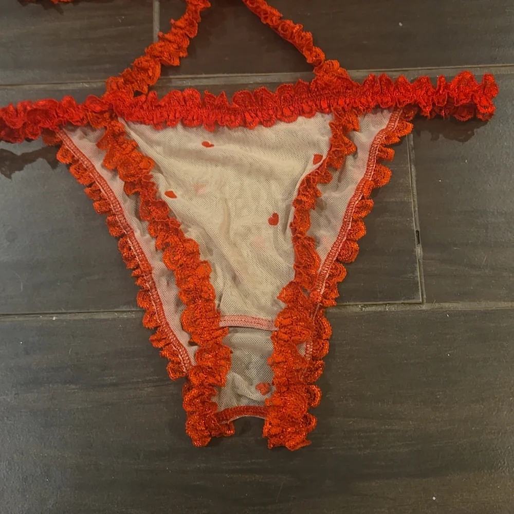 RARE Biege Mesh And Red Hearts W/ Lace Intimate NWOT - Picture 3 of 4